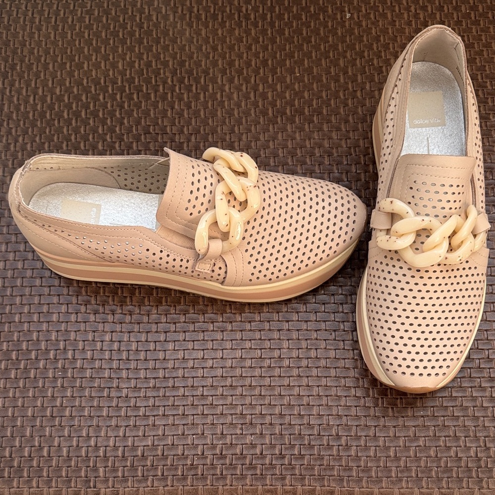 Dolce Vita Tan Perforated Loafers with Chain Detail